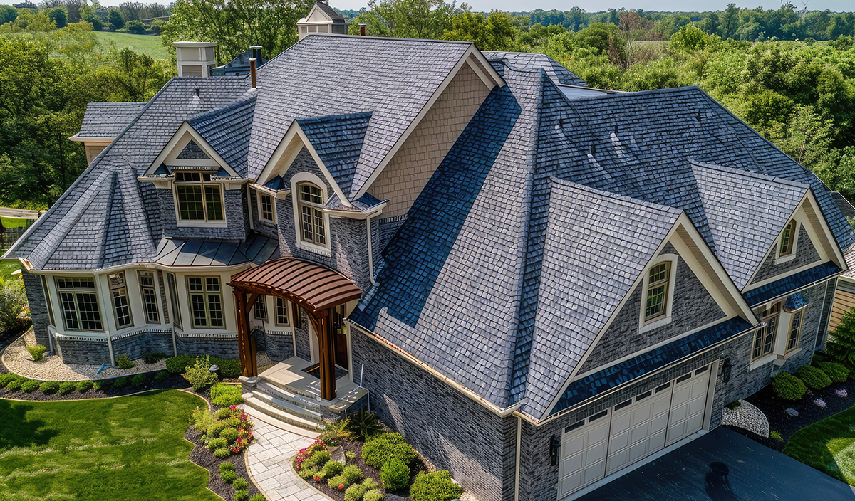 Large Residential home with new-style shingle roofing