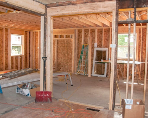 New Addition construction site. Wall framing