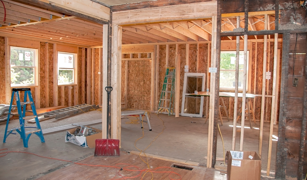 New Addition construction site. Wall framing