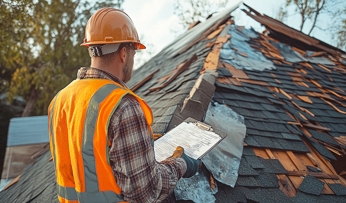 Inspector reviewing Damaged Roof