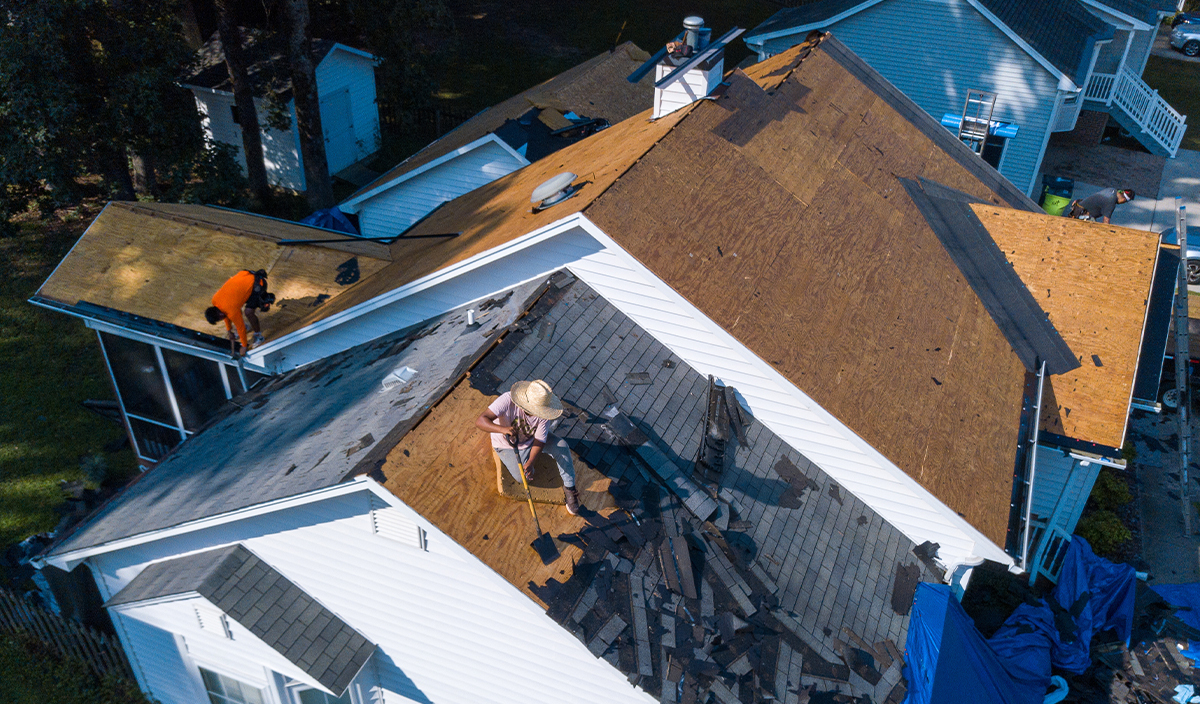 Residential home in the middle of a roof replacement